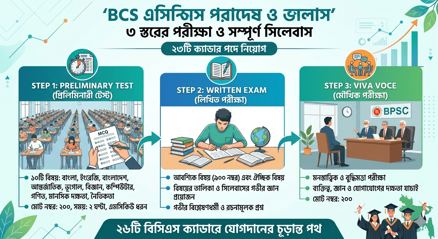 বিসিএস (ক্যাডার) পদে নিয়োগ পরীক্ষা পদ্ধতি