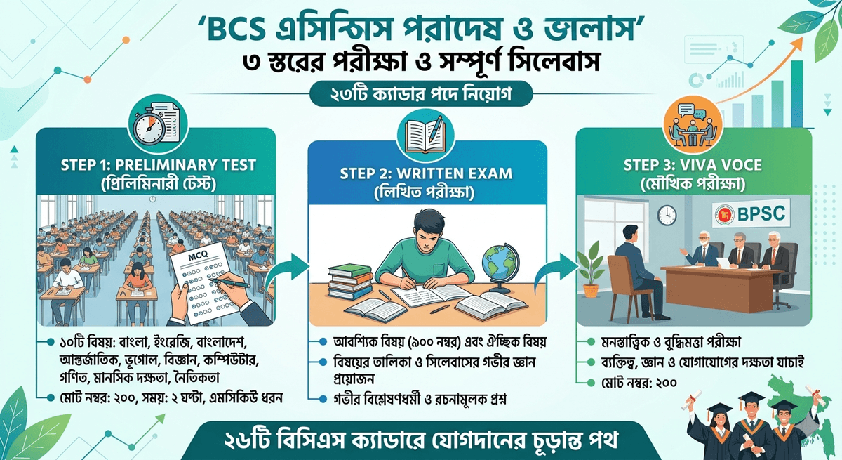 বিসিএস (ক্যাডার) পদে নিয়োগ পরীক্ষা পদ্ধতি
