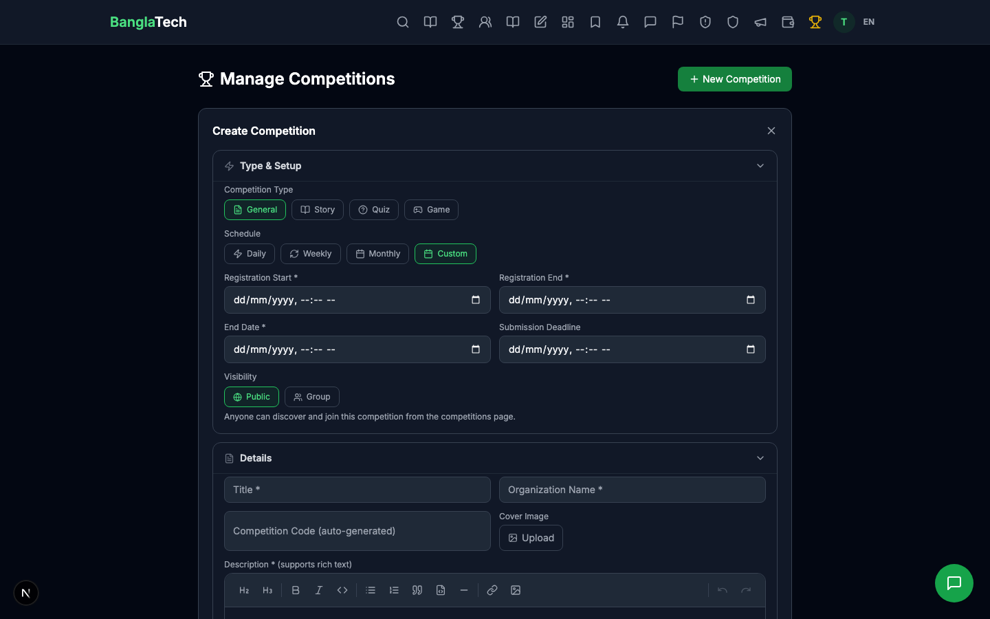 Empty challenge form