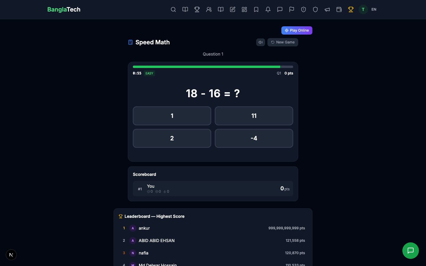 Speed Math mid-game with leaderboard