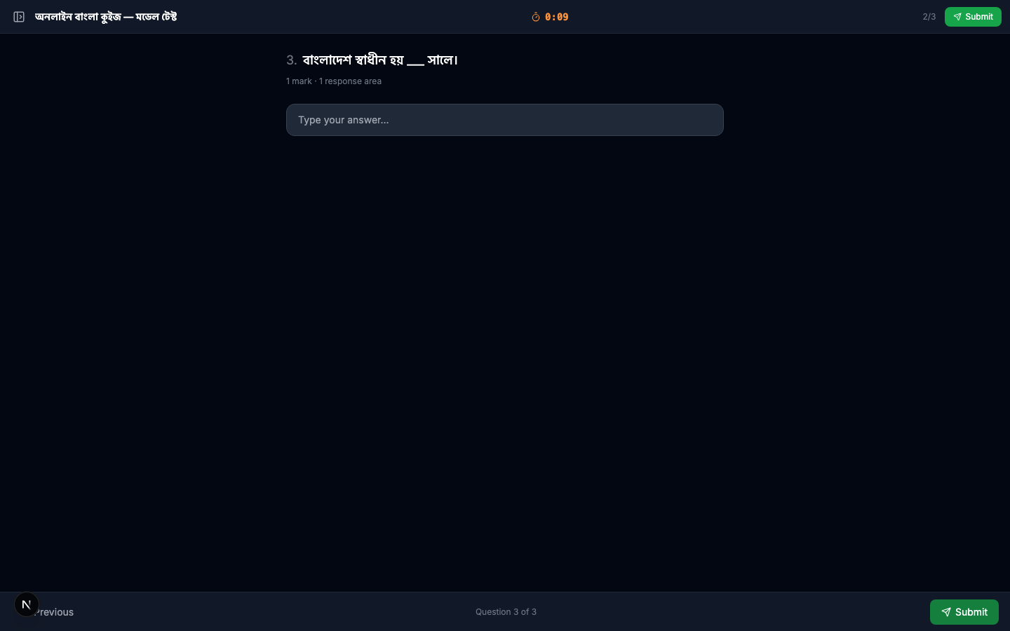 Question 3 shown with timer