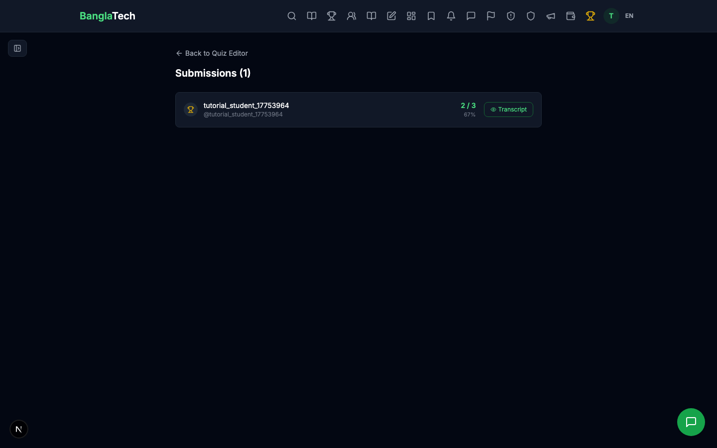 Admin submissions list