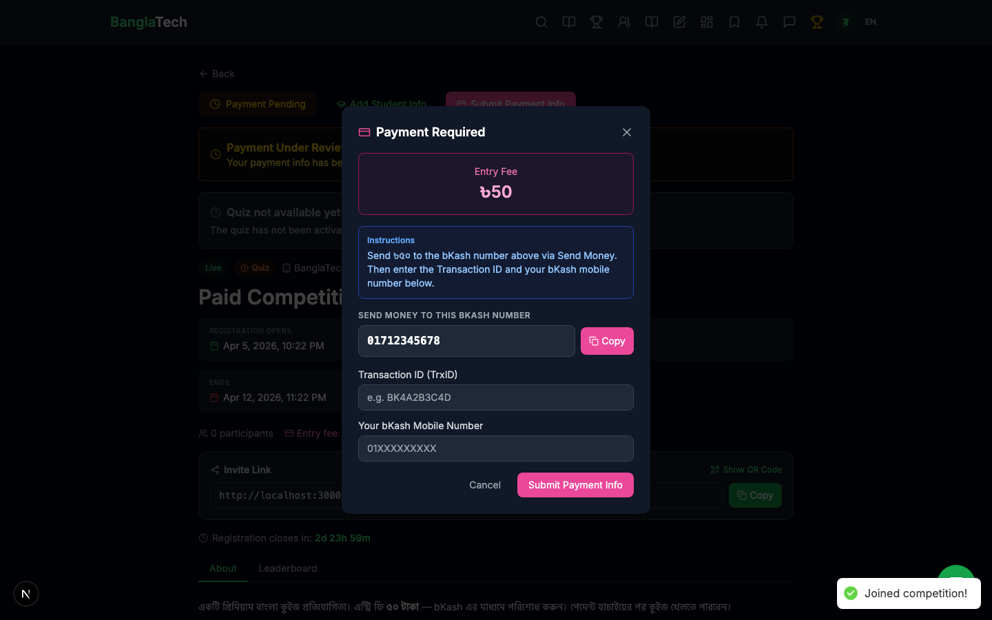 Payment modal
