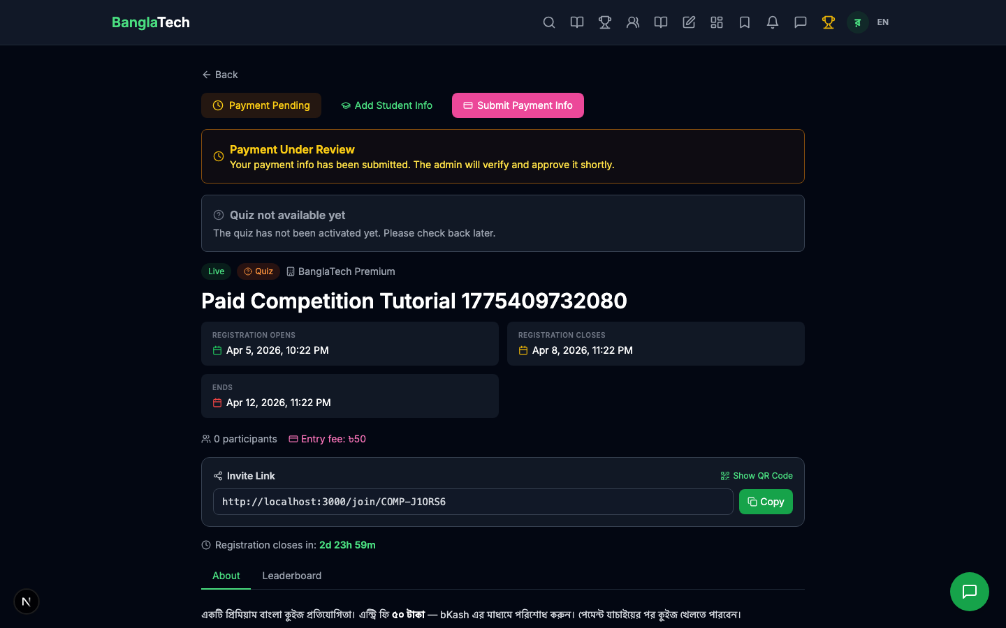 Student payment pending